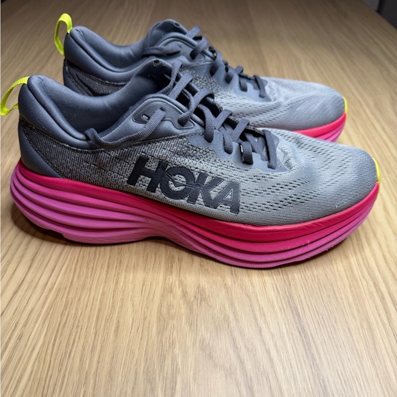 HOKA ONE ONE BONDI 8 Gray Pink Women’s Running Sneakers Size 9 - Picture 7 of 13